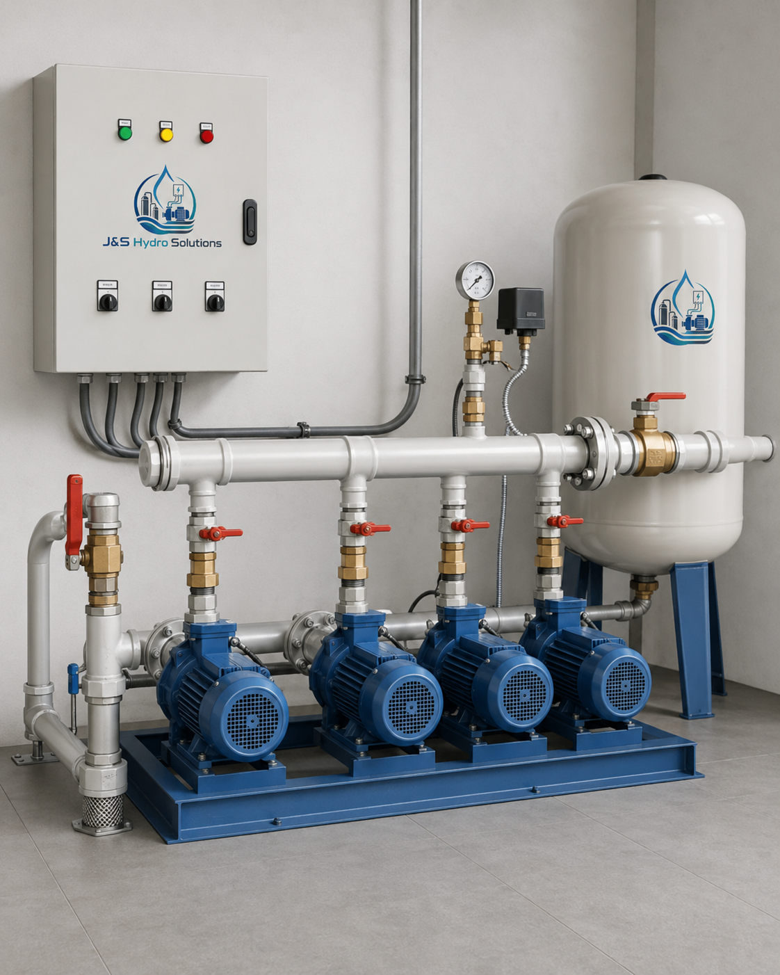 Sistema J&S Hydro Solutions de bombeo, presurización y control eléctrico