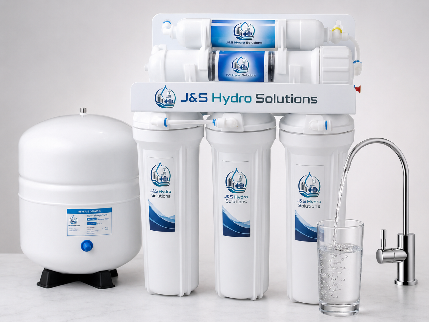 Equipo doméstico J&S Hydro Solutions de ósmosis inversa con tanque y grifo
