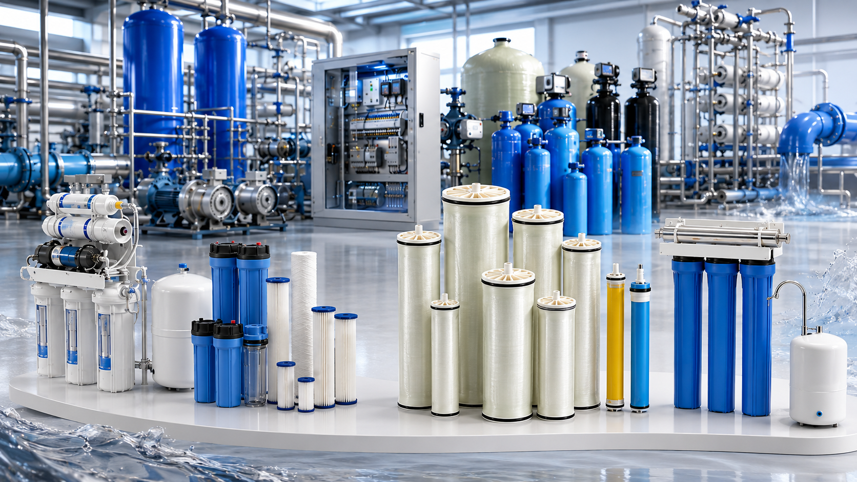 Purificadores, membranas, filtros y sistemas industriales de tratamiento de agua